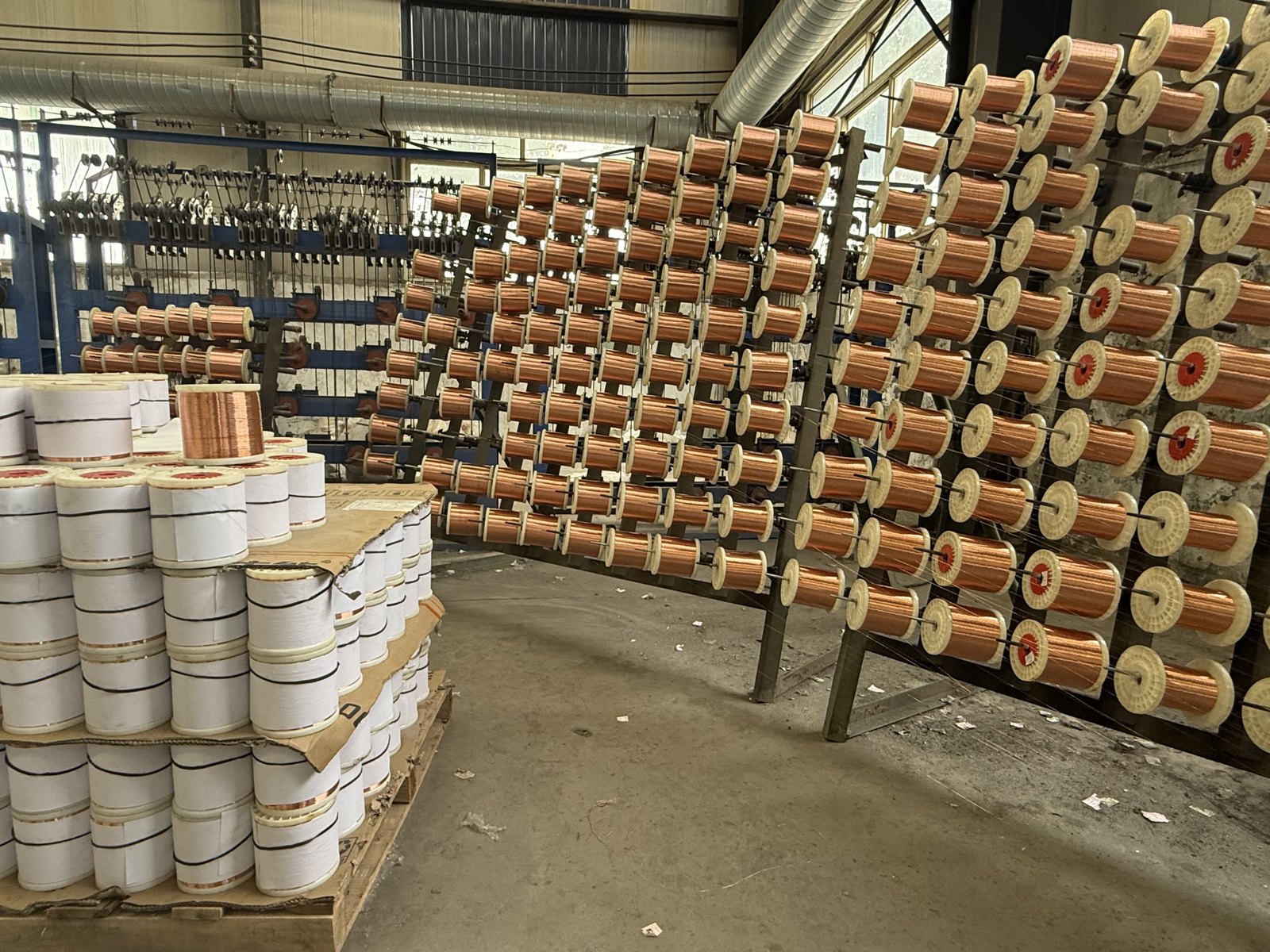 Coils and reels arranged in the Zhongde workshop